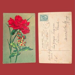 10/$25 Antique Gilded Postmarked Golden Age Floral Postcard Red Carnation